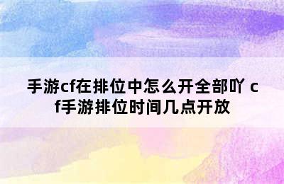 手游cf在排位中怎么开全部吖 cf手游排位时间几点开放